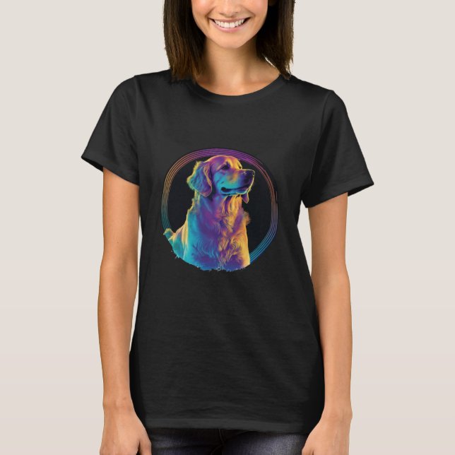 Camiseta Golden Retriever Synthwave 80s Retrowave Aesthetic (Frente)
