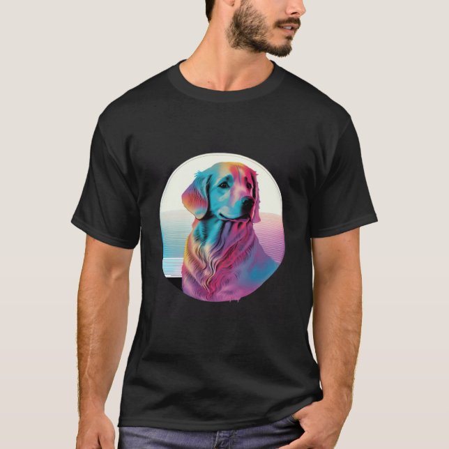 Camiseta Golden Retriever Synthwave dos anos 80 com Estétic (Frente)