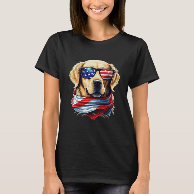 Camiseta Golden Retriever With USA Sunglasses And American  (Frente)