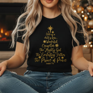 Camiseta Golden “Unto Us A Child Is Born” Christmas Tree