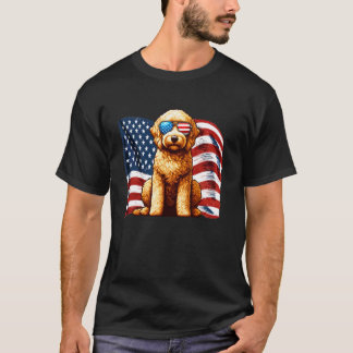 Camiseta Goldendoodle Cão Bandeira Americana Patriótico Vet