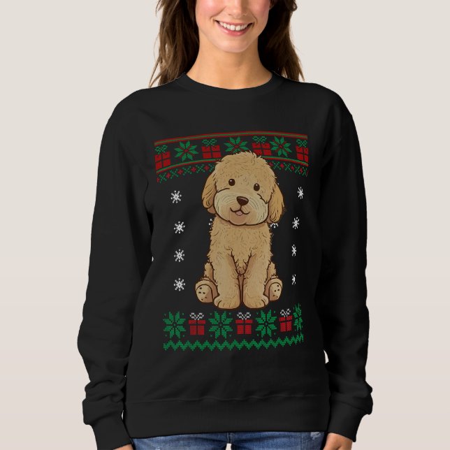 Camiseta Goldendoodle Dog Ugly Sweater Christmas Puppy Dog  (Frente)