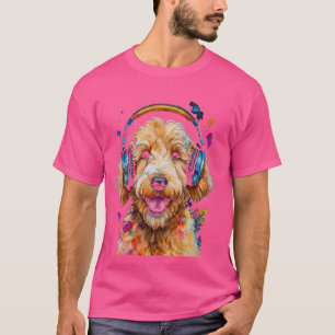 Camiseta Goldendoodle Fones de ouvido Ouro Cachorro Cachorr
