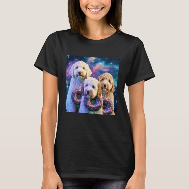 Camiseta Goldendoodle In Space With Donuts Cute Doodle Boys (Frente)