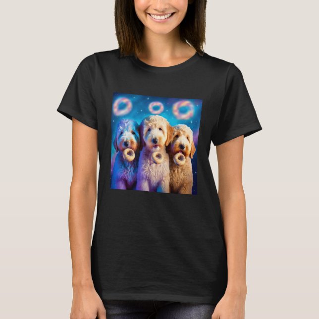 Camiseta Goldendoodle In Space With Donuts Cute Doodle Boys (Frente)