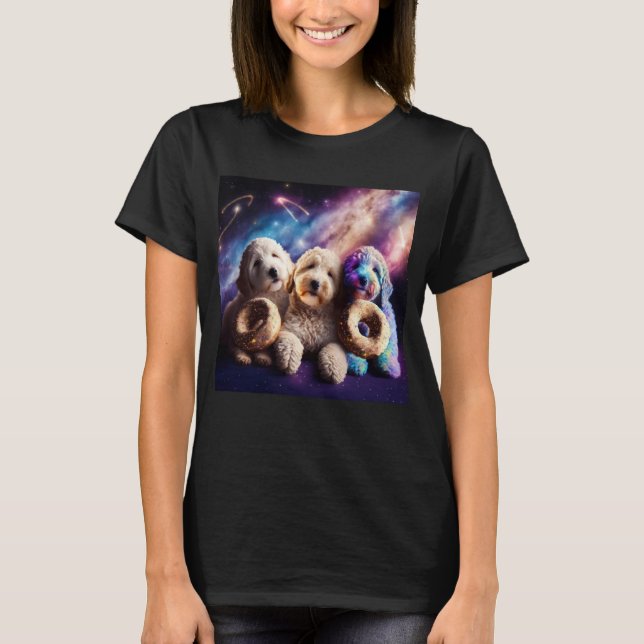 Camiseta Goldendoodle In Space With Donuts Cute Doodle Boys (Frente)