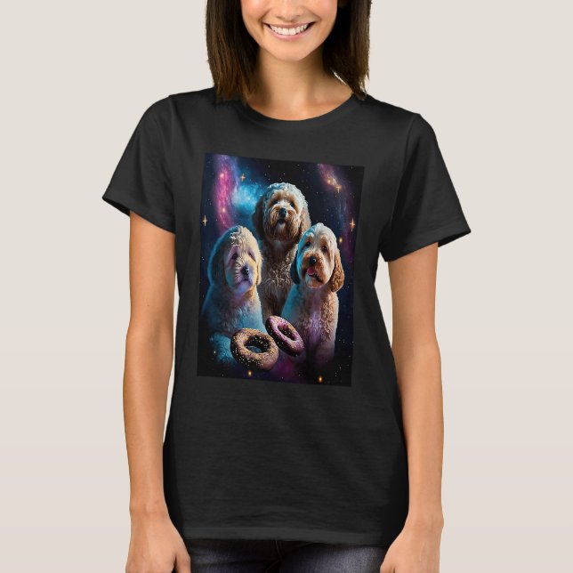 Camiseta Goldendoodle In Space With Donuts Cute Doodle Boys (Frente)