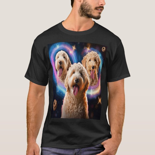Camiseta Goldendoodle In Space With Donuts Cute Doodle Boys (Frente)