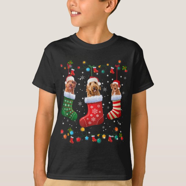 Camiseta Goldendoodle Meias de Natal Engraçadas Xmas Pajama (Frente)