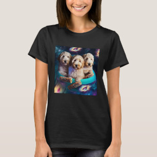 Camiseta Goldendoodle No Espaço Com Donuts Doodle Meninos F