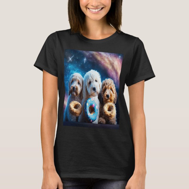 Camiseta Goldendoodle No Espaço Com Rosquinhas Cute Doodle  (Frente)