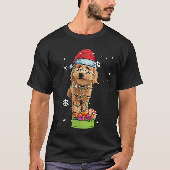 Camiseta Goldendoodle Papais noeis de Natal Engraçados Cach (Frente)