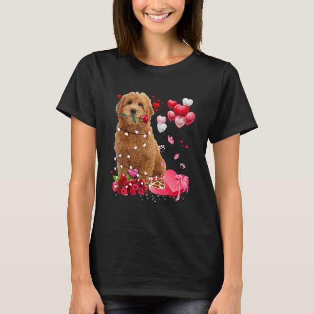 Camiseta Goldendoodle Rose Heart Happy Valentine Day Dog Mo (Frente)