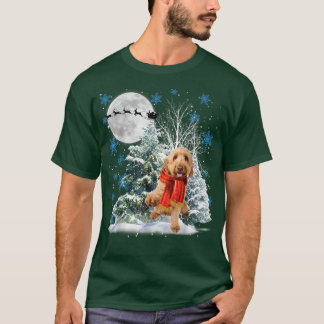 Camiseta Goldendoodle Sob Lua Neve Natal Pajama