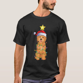 Camiseta Goldendoodle Xmas Lighting Tree Papais noeis Golde