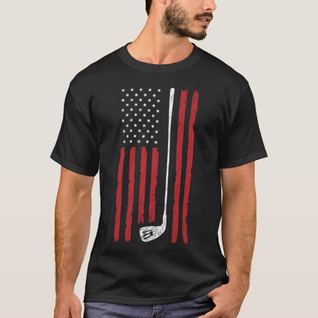 Camiseta Golf American Flag US Patriótico para Golfer Golfi (Frente)