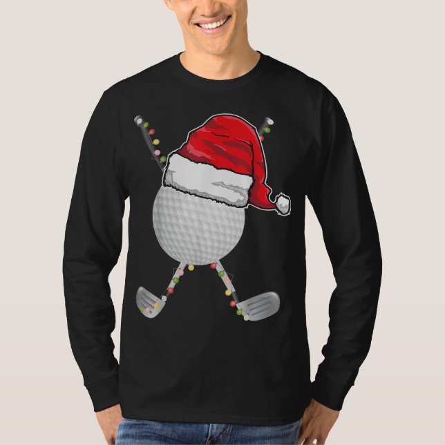 Camiseta Golf Ball Christmas Santa Hat Engraçado Xmas Golfe (Frente)