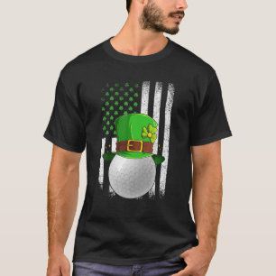 Camiseta Golf Ball Retro EUA Flag Shamrock Leprechaun Rua P