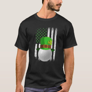 Camiseta Golf Ball Retro EUA Flag Shamrock Leprechaun Rua P