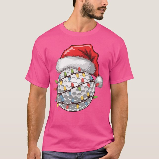 Camiseta Golf Ball Santa Hat Árvore de Natal Luz Golfe (Frente)