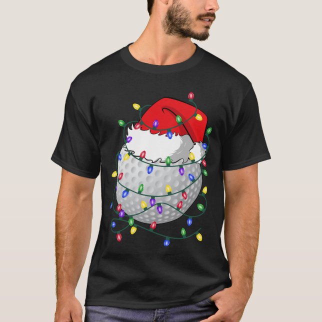 Camiseta Golf Ball Santa Hat Natal Golfing Xmas Lights (Frente)