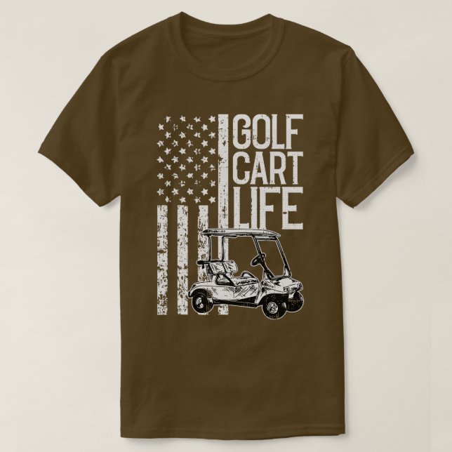 Camiseta Golf Cart Life American Flag Patriótico Golfe Spo (Frente do Design)