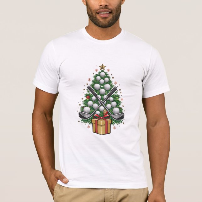 Camiseta Golf Equipamento de Natal Árvore de Natal Golfe (Frente)