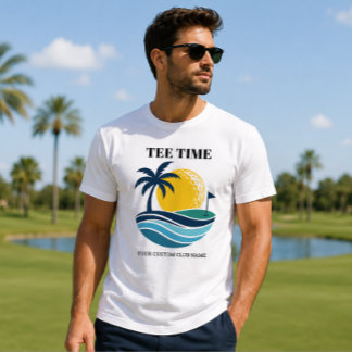 Camiseta Golf Palmeira Tropical Pôr do Sol Seu Texto Person