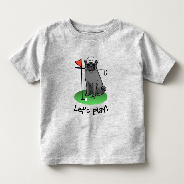 Camiseta Golf Pug Jogando Golfe (preto) Cachorro Bonito Eng (Frente)