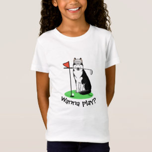 Camiseta Golf Siberian Husky (preto) Cachorro Brincando Eng