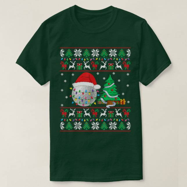 Camiseta Golf Ugly Christmas Sweater Golf Player Xmas Light (Frente do Design)