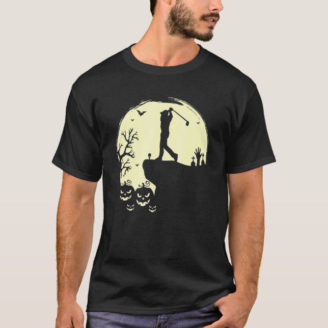 Camiseta Golfe do Dia das Bruxas de Golfe Cheio de Lua Assu (Frente)