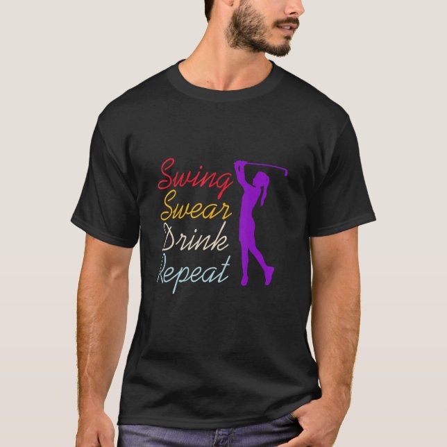 Camiseta Golfe Repetitivo de Swing Swear Drink (Frente)
