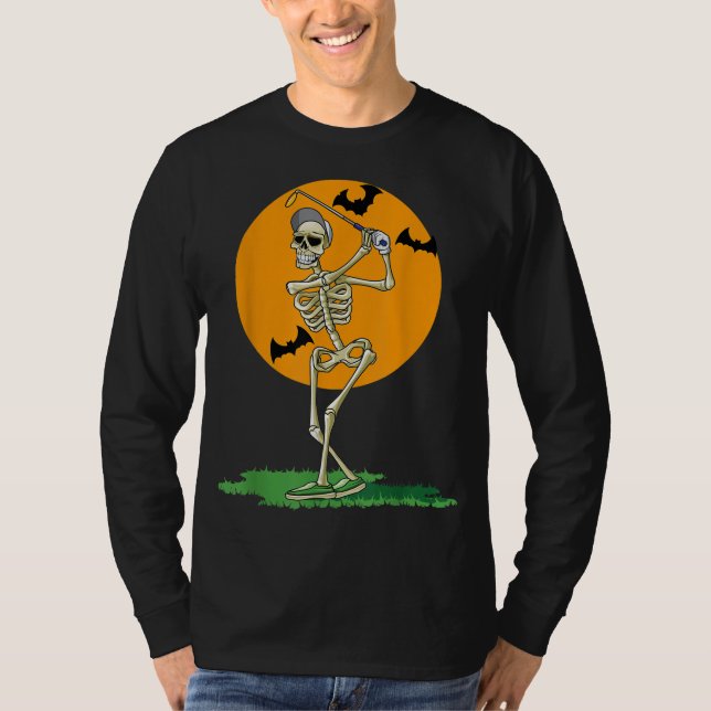 Camiseta Golfe Skeleton Homens de Halloween Golf Halloween  (Frente)