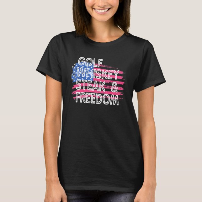 Camiseta Golfen Whiskey Steaks Freedomn American Flag 4º O (Frente)