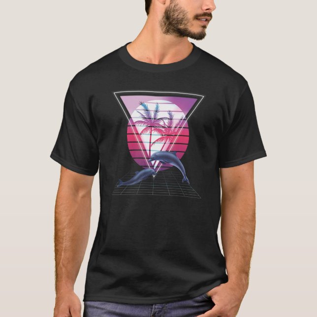 Camiseta Golfinho 80s Triângulo hipnótico Sunset 80s e 90s  (Frente)