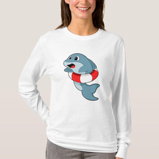 Camiseta Golfinho a Nadar com anel de Natação (Frente)