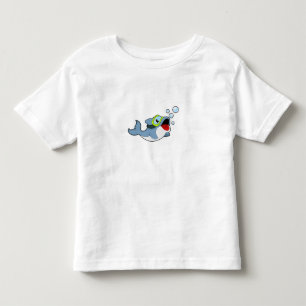 Camiseta Golfinho ao mergulho com bolhas de água.PNG