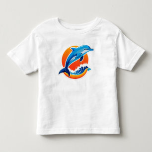 Camiseta Golfinho Azul Saltando Sobre Ondas do Oceano