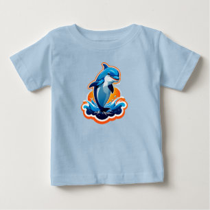 Camiseta Golfinho Azul Saltando Sobre Ondas do Oceano