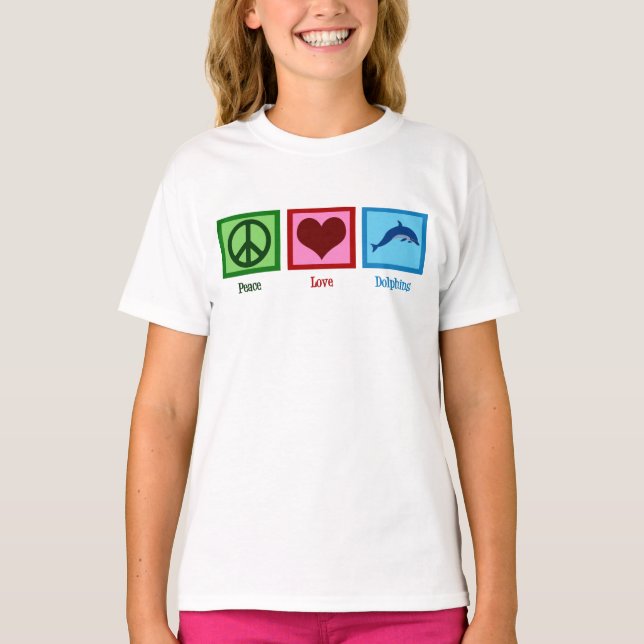 Camiseta Golfinho Bonito Mascote Paz Amor Golfinhos Criança (Frente)