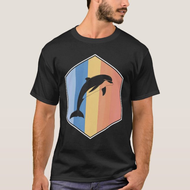Camiseta Golfinho Com Cores De Retro Num Hexágono (Frente)