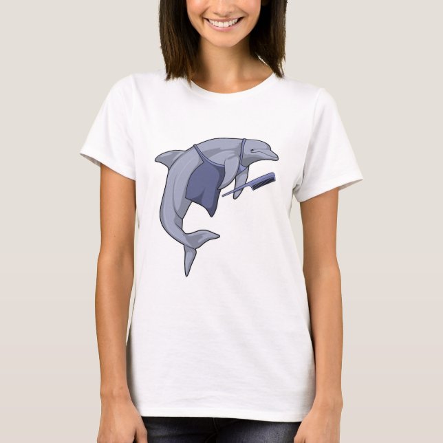 Camiseta Golfinho como Cabelereiro com Pente (Frente)