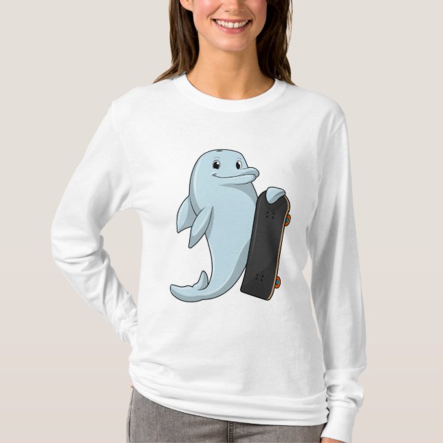 Camiseta Golfinho como Patinador com skate (Frente)