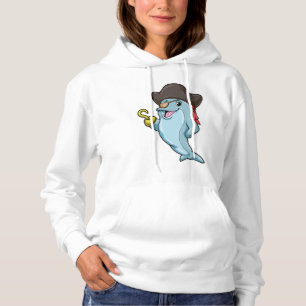 Camiseta Golfinho como pirata com adesivo e mão viciada