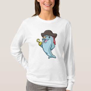 Camiseta Golfinho como pirata com adesivo e mão viciada
