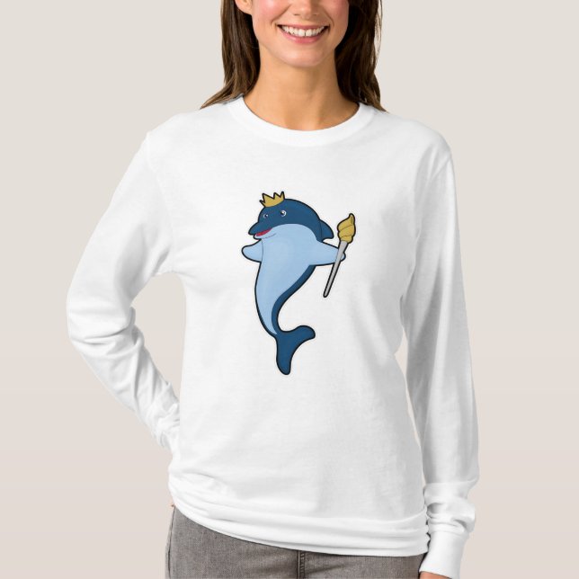 Camiseta Golfinho como rei com Funcionarios e coroa (Frente)