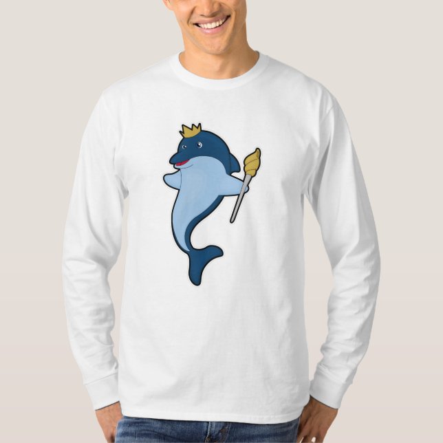 Camiseta Golfinho como rei com Funcionarios e coroa (Frente)