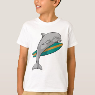 Camiseta Golfinho como Surfer com Surfboard