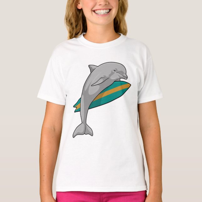 Camiseta Golfinho como Surfer com Surfboard (Frente)
